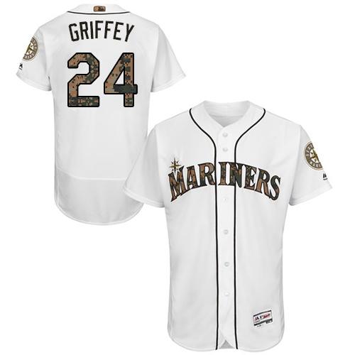 Mariners #24 Ken Griffey White Flexbase Authentic Collection Memorial Day Stitched MLB Jersey - Click Image to Close